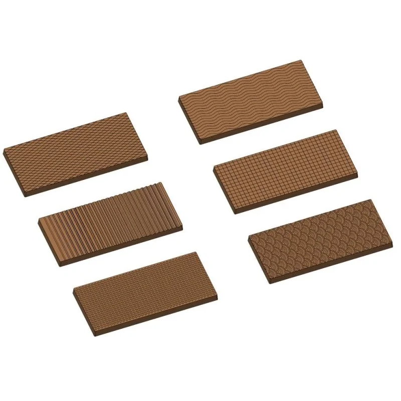 Polycarbonate 6 Textures Chocolate Tablet Mold - 70.6 mm x 31.7 mm x h 3.9 mm - 10gr - 12 Cavity Polycarbonate 6 Textures Chocolate Tablet Mold - 70.6 mm x 31.7 mm x h 3.9 mm - 10gr - 12 Cavity