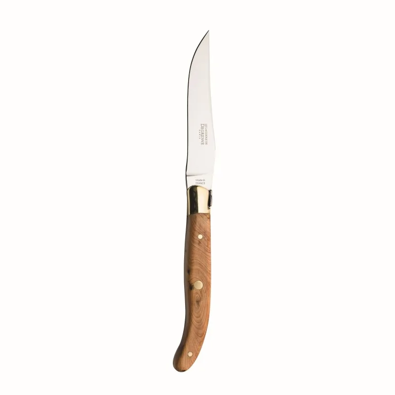 Degrenne Laguiole Stainless Steel Laguiole Steak Knife Olive Wood Brass Bolster 230 mm - 9 ''1/16 - Pack of 6 Degrenne Laguiole Stainless Steel Laguiole Steak Knife Olive Wood Brass Bolster 230 mm - 9 ''1/16 - Pack of 6