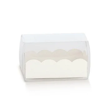 Transparent Favor Gift Box with Scalloped White Fiber Base - 80 mm x 50 mm x h 50 mm - 50 pcs