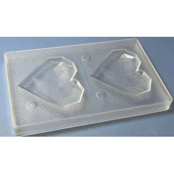 Thermoformed Polycarbonate Chocolate Tablet Mold - Brilliant Heart - 118 mm x 106 mm x 11 mm - 80 gr - 2 cavities