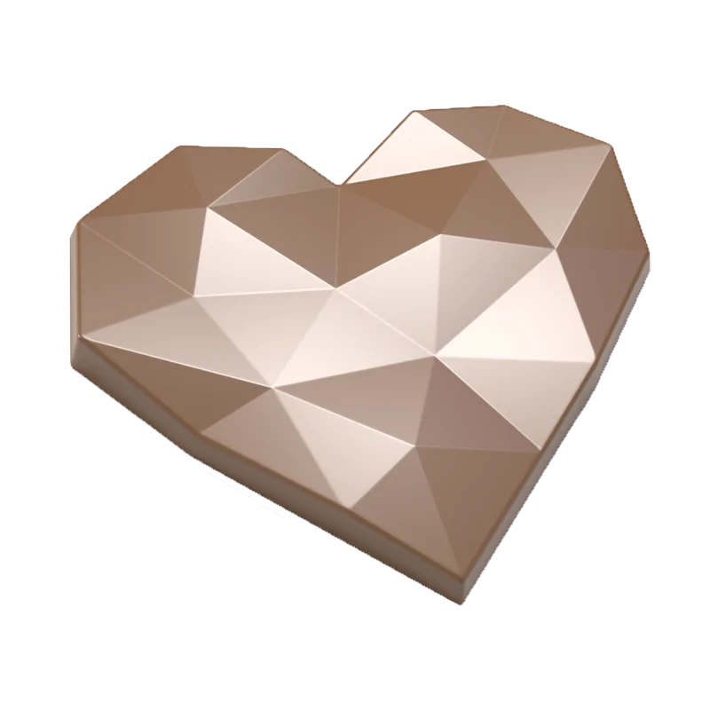 Thermoformed Polycarbonate Chocolate Tablet Mold - Brilliant Heart - 118 mm x 106 mm x 15 mm - 125 gr - 2 cavities