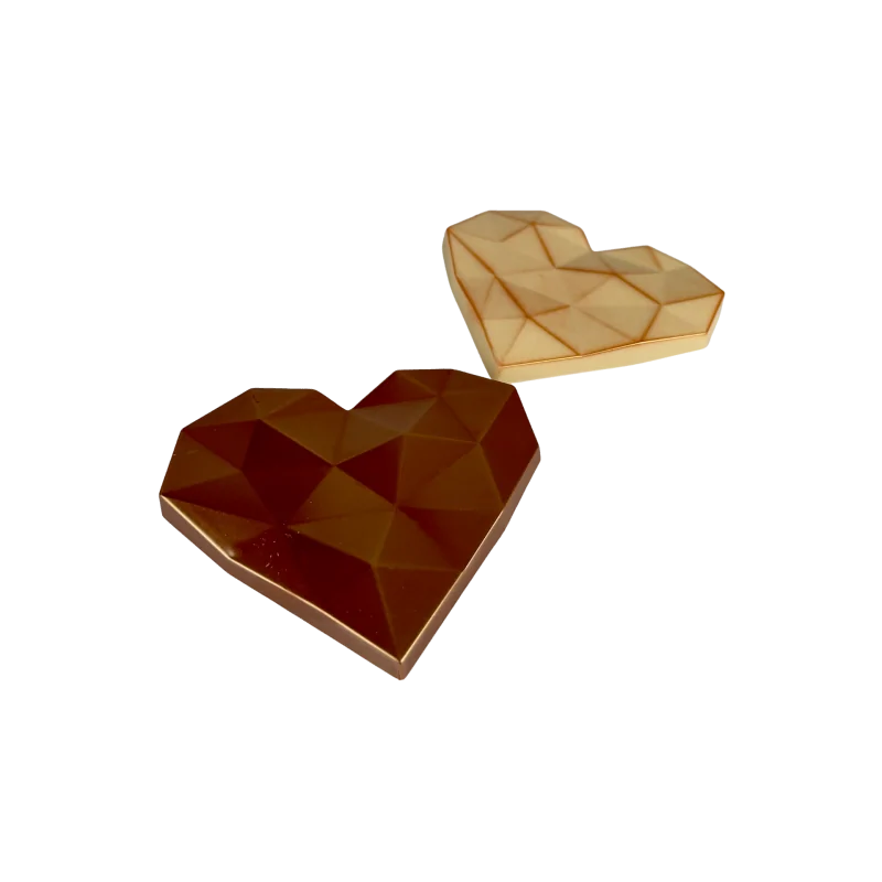 Thermoformed Polycarbonate Chocolate Tablet Mold - Brilliant Heart - 118 mm x 106 mm x 15 mm - 125 gr - 2 cavities