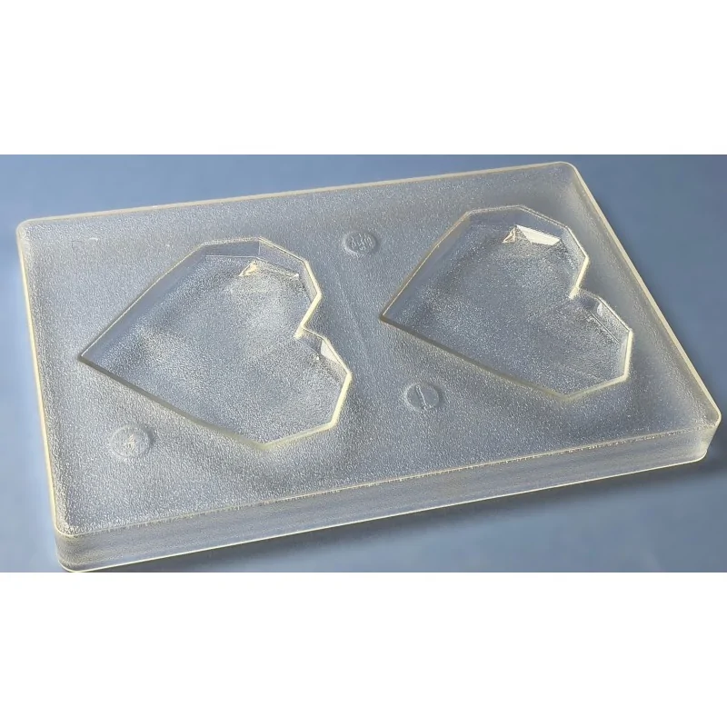 Thermoformed Polycarbonate Chocolate Tablet Mold - Brilliant Heart - 118 mm x 106 mm x 15 mm - 125 gr - 2 cavities