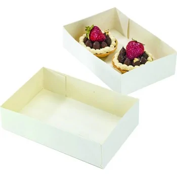 Premium White Cardboard Petits-Fours Pastry Boxes - 14 cm x 10 cm x 5 cm - Pack of 100