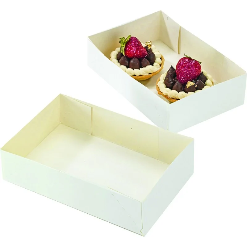 Premium White Cardboard Petits-Fours Pastry Boxes - 14 cm x 10 cm x 5 cm - Pack of 100 - Mallard Ferriere
