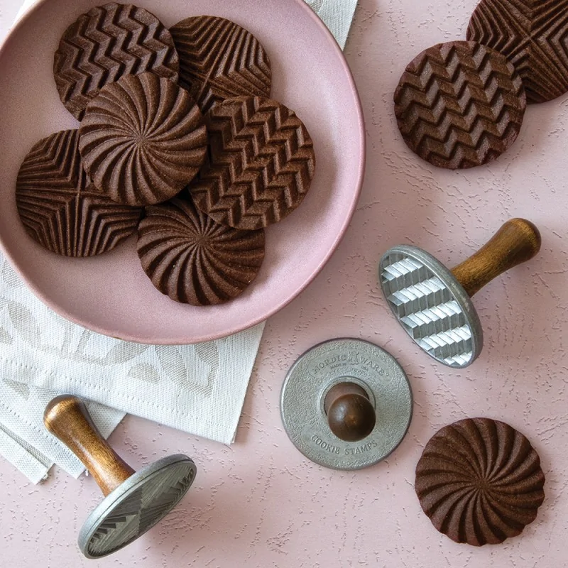 Nordic Ware Cast Aluminum Geo Cast Cookie Stamps - 3 Different Shapes