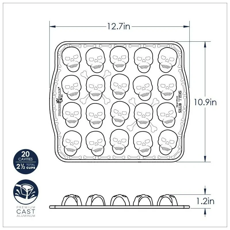 Nordic Ware Cast Aluminum Skull Bites Cakelet Pan - 20 Cavity
