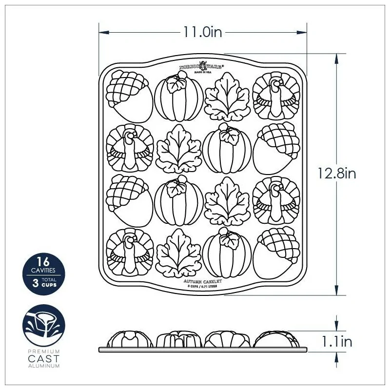 Nordic Ware Cast Aluminum Autumn Cakelet Pan - 16 Cavity