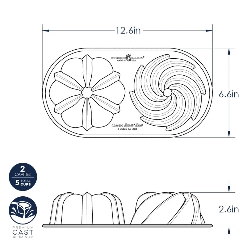Nordic Ware CommercialCast Aluminum Classic Bundt® Duet Pan - 5 Cup Capacity