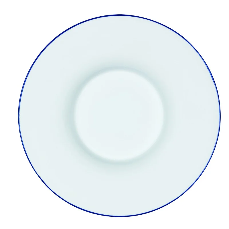 Handcrafted Fine Porcelain Gourmet Bowl Blue Line 28 cm - Height 4.5 cm - Set of 4