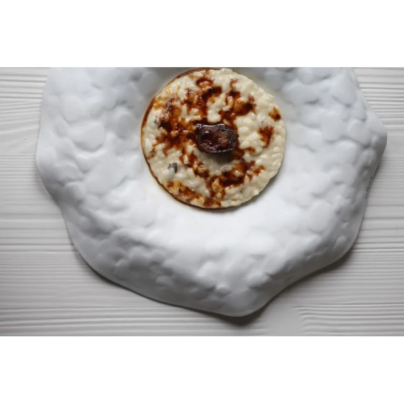 Handcrafted Fine Porcelain Gourmet Bowl "Bended" 28 cm - Height 4.5 cm - Without Glaze - Set of 4