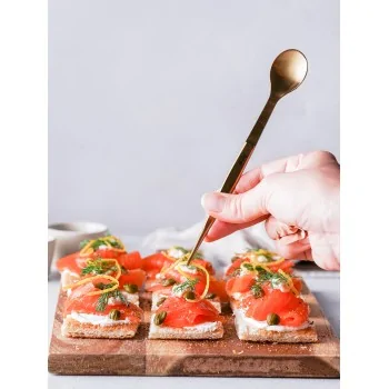 Triangle Chef Tasting Spoon & Tweezers (Golden). Carded