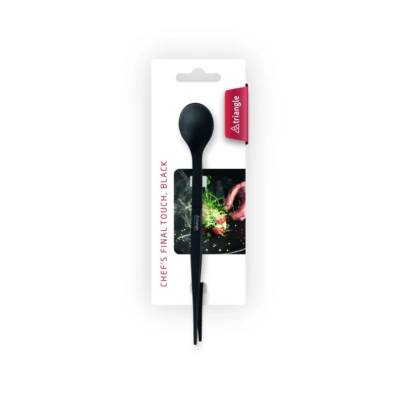 Triangle Chef Tasting Spoon & Tweezers (Black). Carded Triangle Chef Tasting Spoon & Tweezers (Black). Carded
