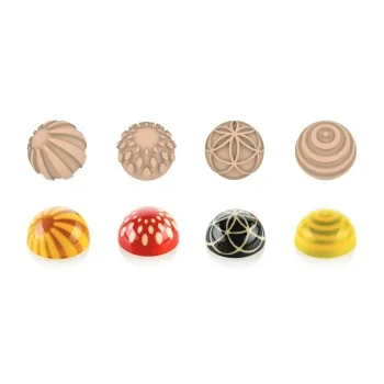 Silikomart Professional Choco Stamp A - 4 Different Designed Stamps for Chocolate Semisphere Molds - ø31 x h 17 mm