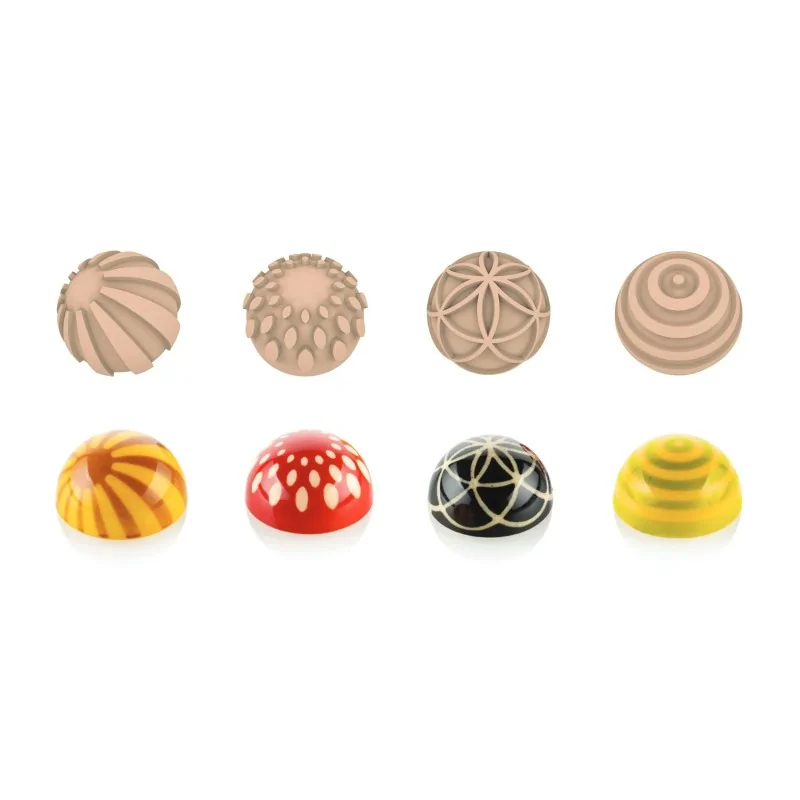 Silikomart Professional Choco Stamp A - 4 Different Designed Stamps for Chocolate Semisphere Molds - ø31 x h 17 mm