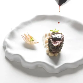 Handcrafted Fine Porcelain Flat Plate With Flap 31 cm - Without Glaze - Set of 4