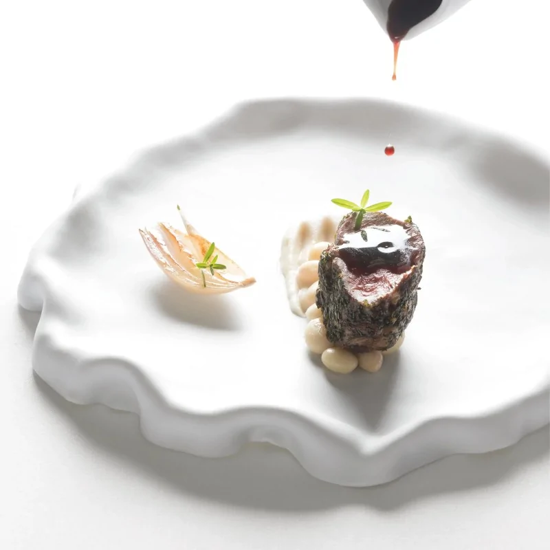 Handcrafted Fine Porcelain Flat Plate With Flap 31 cm - Without Glaze - Set of 4 Handcrafted Fine Porcelain Flat Plate With Flap 31 cm - Without Glaze - Set of 4
