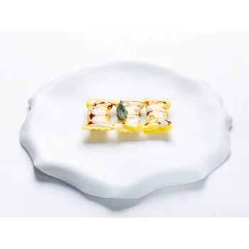 Handcrafted Fine Porcelain Flat Plate With Flap 10 cm - With Glaze - Set of 12