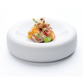 Handcrafted Fine Porcelain Gourmet Bowl With Lines 22 cm - Height 5.5 cm - Set of 1