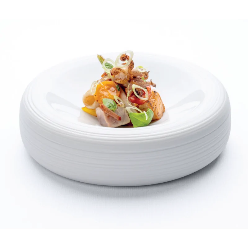 Handcrafted Fine Porcelain Gourmet Bowl With Lines 22 cm - Height 5.5 cm - Set of 1