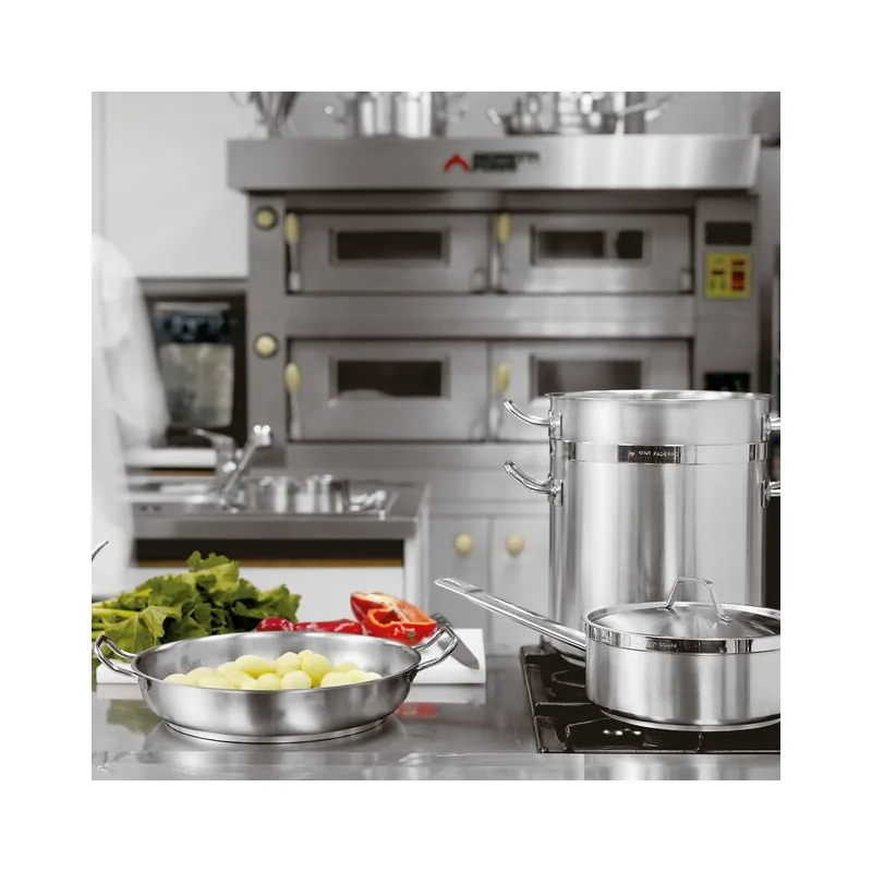 Paderno Grand Gourmet Stainless Steel Paella Pan - D: 14 1/8" H: 2 3/8"