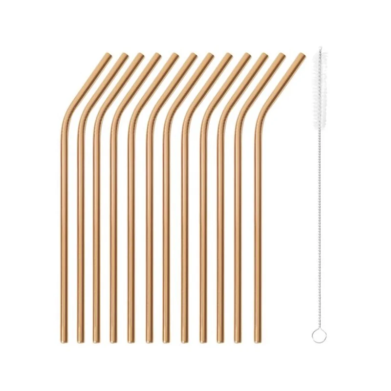 Straws Curved Set of 12 Copper - D: 1/4" Length: 8 1/2"
