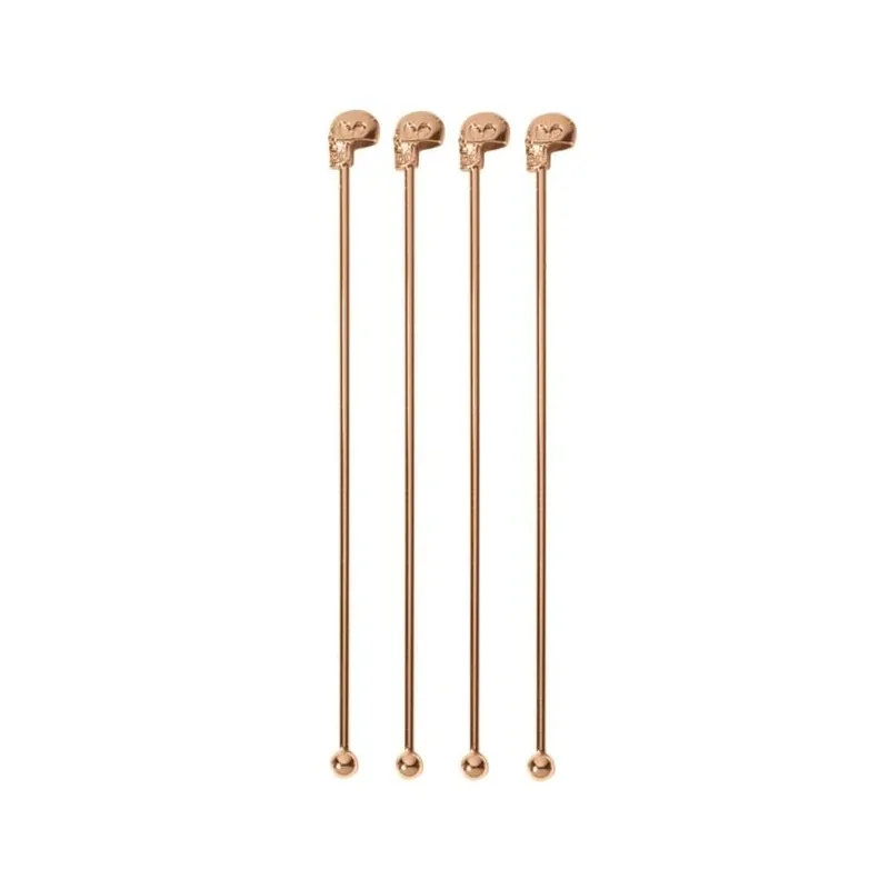 Skull Stirrers Copper Set of 4 - Length: 7 1/4"