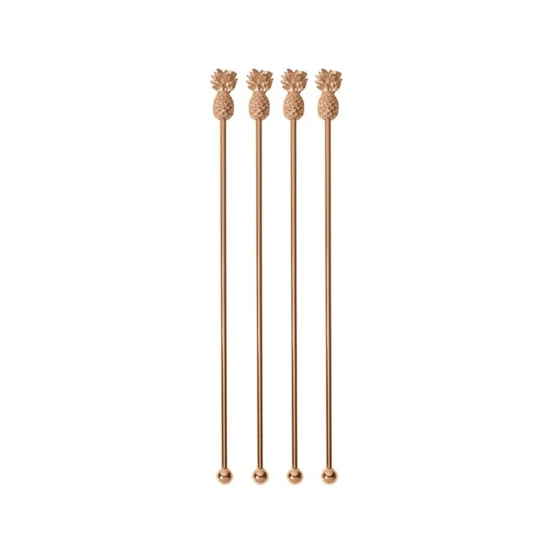 Pineapple Drink Stirrers Copper Set of 4 - Length: 7 7/8"