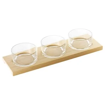 Glass Bowls with Wood Base - 5 oz - 13¾” x 4⅜” x ¾”