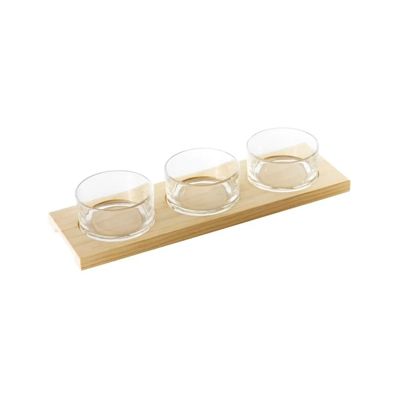 Glass Bowls with Wood Base - 5 oz - 13¾” x 4⅜” x ¾”