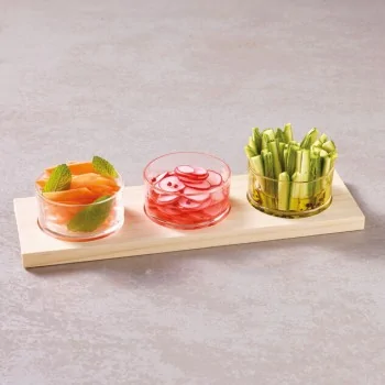 Glass Bowls with Wood Base - 5 oz - 13¾” x 4⅜” x ¾”