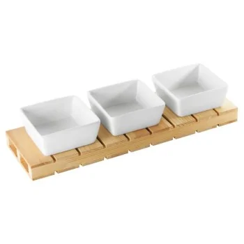 Square Bowl Set with Wood Base - 5 oz - 13¾” x 4⅜” x ⅞”