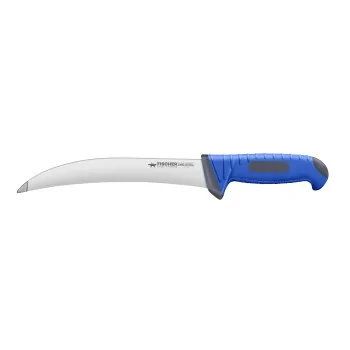 FISCHER SANDVIK Curved 20 cm - "No Tip" Knife For Leather Or Tripe - Blue Handle