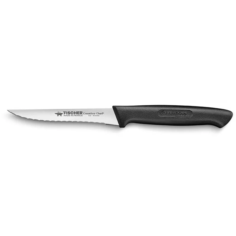 FISCHER CREATIVE CHEF Steak Knife 11 cm - Serrated Blade Black Handle - 6 - Pcs Giftbox - Fischer