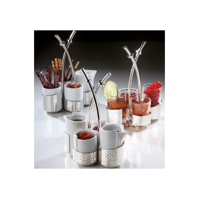 Elegant Hammered 18/10 Stainless Steel Cruet Stand - 16 x 11.5 cm (H21 cm)