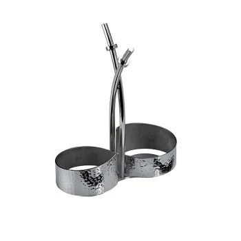 Elegant Hammered 18/10 Stainless Steel Cruet Stand - 18.5 x 8.7 cm (H22 cm)