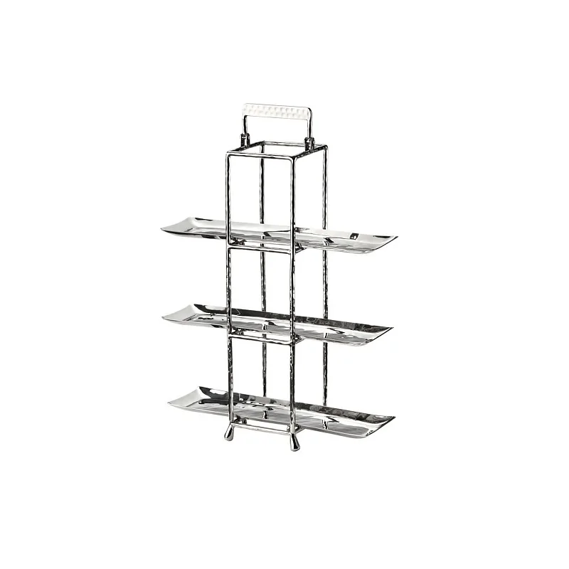 Elegant Hammered Stainless Steel Etagere - 3 Trays - 11.5 x 11.5 x 39 cm (4-Piece Set)