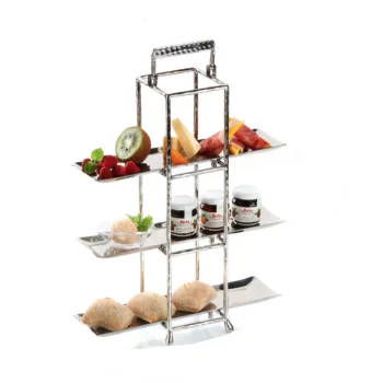 Elegant Hammered Stainless Steel Etagere - 3 Trays - 11.5 x 11.5 x 39 cm (4-Piece Set)
