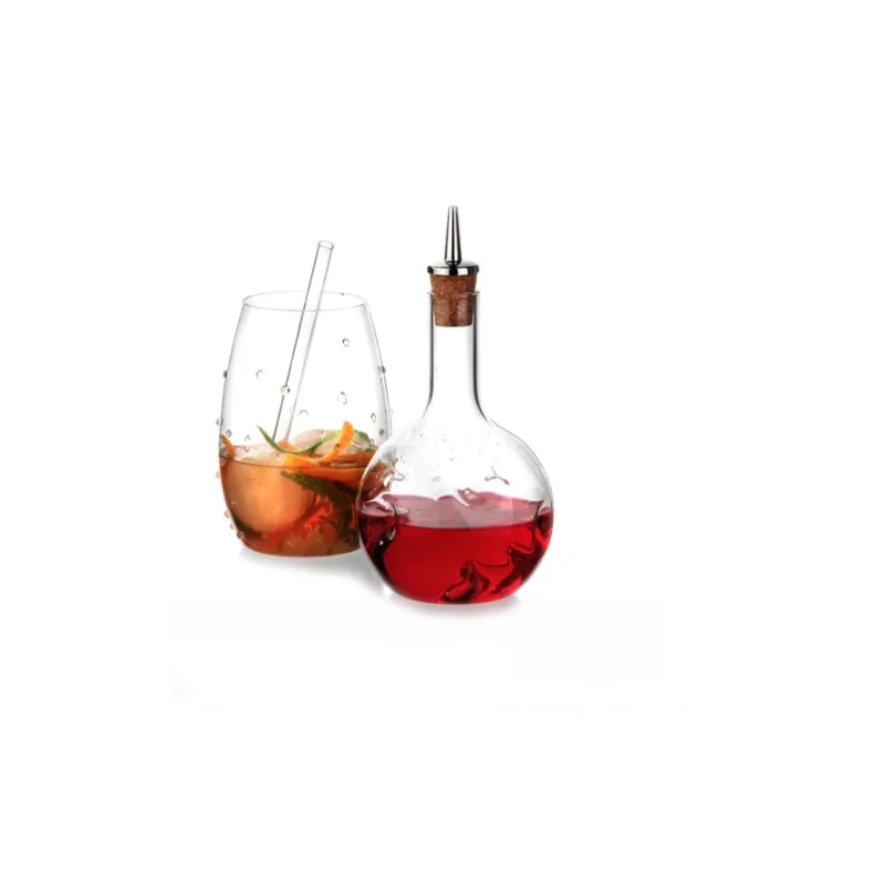Elegant Dash Bottle - Eddy Design. Featuring Drop Pourer. Crafted from Borosilicate Glass (9 cm Diam. x 14 cm Ht).