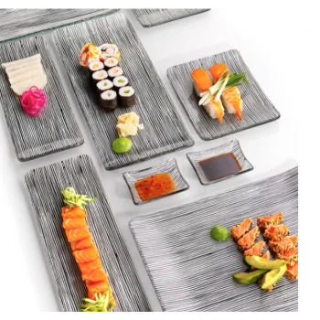 Elegant Linea Plate Set - Clear Glass with Black Line Decor - 41 cm x 12 cm - 4 Piece Set