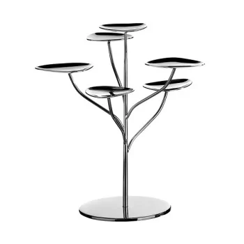 Elegant Stainless Steel Etagere Tree with Floral Design and Six Miniature Plates - 18/10 Finish - Diam. 29 cm - Ht 30 cm