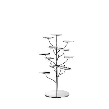 Elegant Stainless Steel Etagere - Flower-Tree Design with 25 Mini Plates - Smooth Finish (18/10) - Diam.29 cm - Ht 71 cm