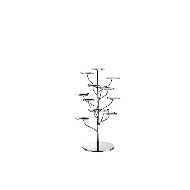 Elegant Stainless Steel Etagere - Flower-Tree Design with 25 Mini Plates - Smooth Finish (18/10) - Diam.29 cm - Ht 71 cm