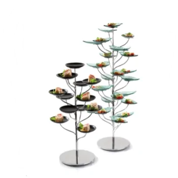Elegant Stainless Steel Etagere - Flower-Tree with 13 Mini Plates (18/10) - Smooth Finish - Diam. 29 cm - Ht 51.5 cm