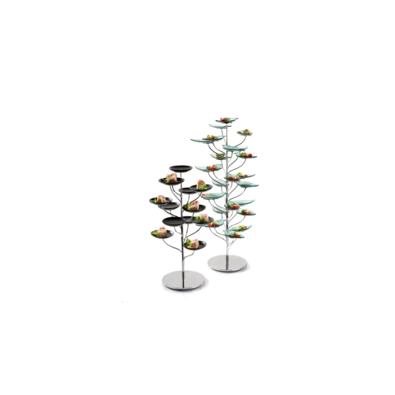 Elegant Stainless Steel Etagere - Flower-Tree with 13 Mini Plates (18/10) - Smooth Finish - Diam. 29 cm - Ht 51.5 cm