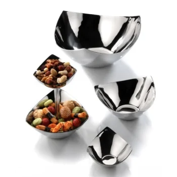Elegant Triangular Bowl - 18/10 Stainless Steel - Hammered Finish - Diam. 40 cm - Ht 16 cm - Capacity 7.0L