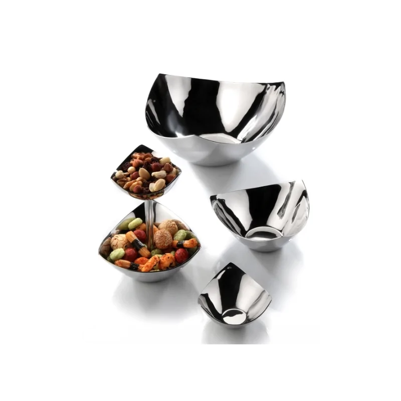 Elegant Triangular Bowl - 18/10 Stainless Steel - Hammered Finish - Diam. 40 cm - Ht 16 cm - Capacity 7.0L