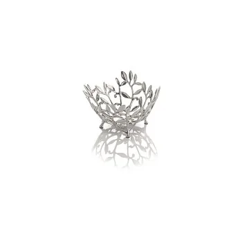 Elegant Pewter Alloy Bowl/Basket - Round Leaf Design - Diam. 12-13 cm - Ht 8 cm