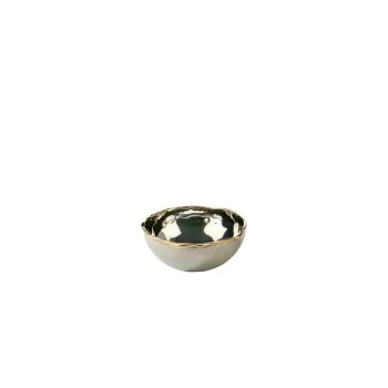 Elegant Artisan Stainless Steel Bowl Hammered Finish - Brass Accents - Diam. 7.5 cm - 0.1L Capacity