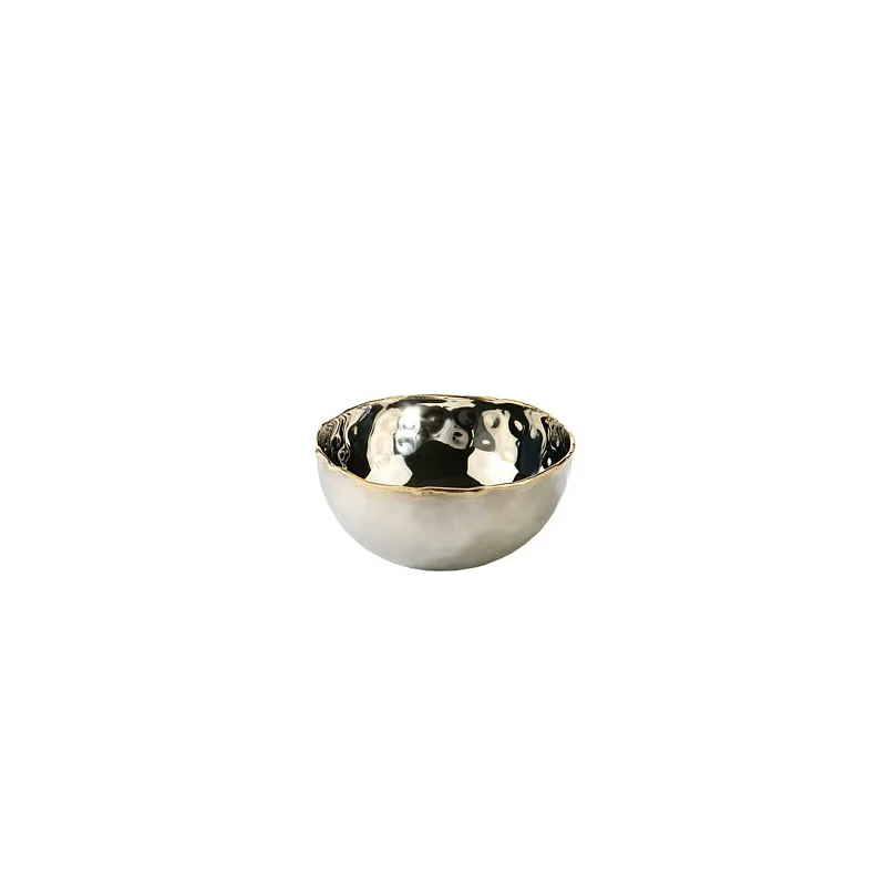 Elegant Bowl Artisan - 18/10 Stainless Steel - Hammered Finish - Brass Accents - Diam. 11 cm - 0.3L Capacity